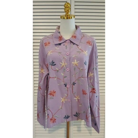 BEA Classics XL Floral Embroidered Long Sleeve Top 100% Cotton Country Cowgirl - Picture 2 of 12